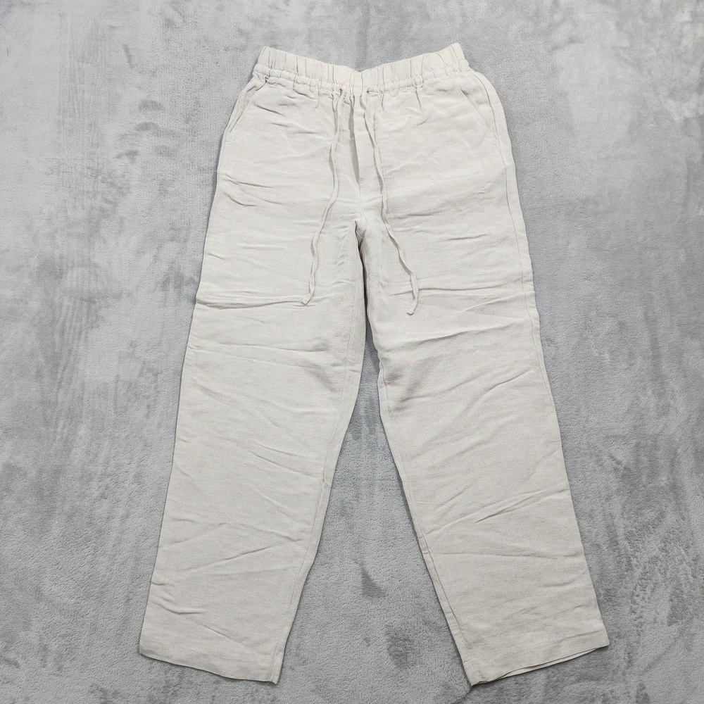 NEW H&M Pants Womens XS Beige Linen Blend Twill Drawstring Casual Natural Boho